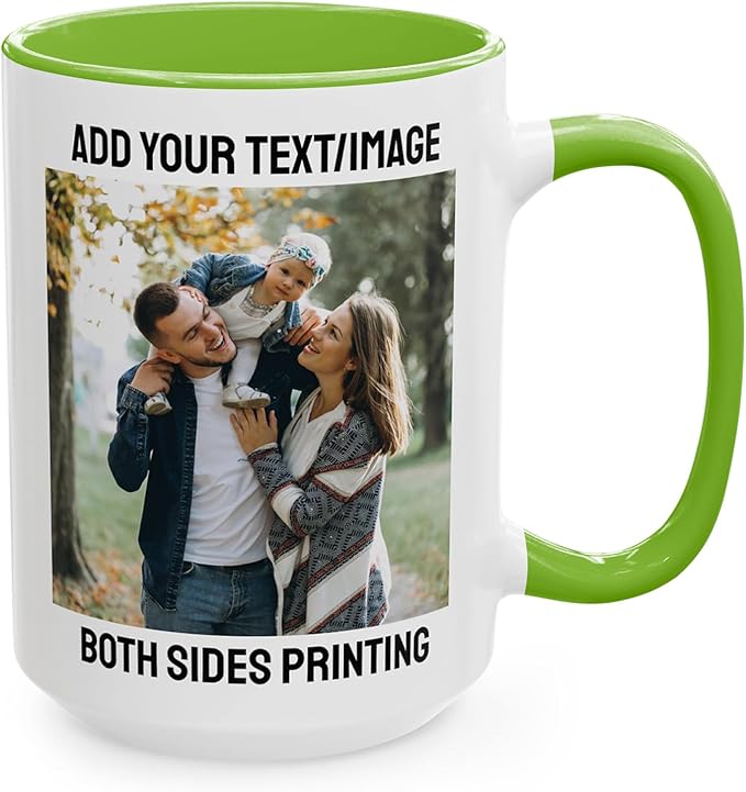 Custom 15oz Light Green Coffee Mug Design Personalized Ceramic Coffee Cup with Photo Text Logo Taza Personalizadas Customized Gifts for Birthday Anniversary Wedding Love Family Novelty Cup Two Sides
