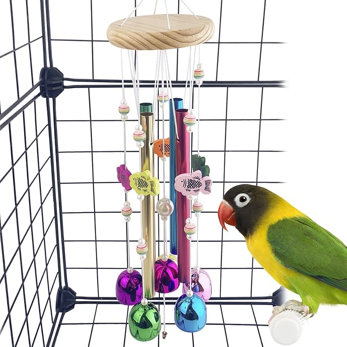 FlidRunest Bird Chewing Toys with Colorful Bells, Conure Wind Chimes Chew Toy with Colorful Stick, Bird Parrot Cage Hanging Bells Toys for Conure, Budgie, Parakeet, Cockatiel, Lovebird