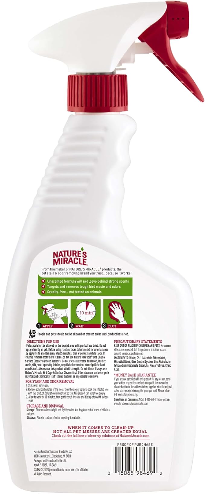 Nature's Miracle Bird Cage & Surface Cleaner, 24 oz | Bio-Enzymatic Formula Helps Break Down Tough Stains & Odors, Cleans & Deodorizes Cages & Accessories, Safe For Pets and Home*