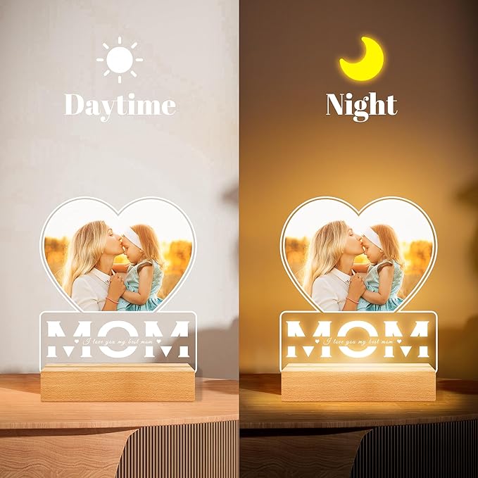 Personalized Gifts for Mom from Daughter and Son, Custom Picture Frames with Photo, Custom Photo Frame with Night Light, Customized Picture Frame, Personalized Christmas Birthday Gifts for Mom