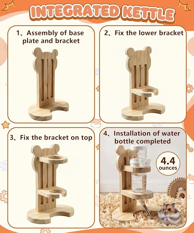 Hamster Cage Accessories, Rat Guinea Pig Chew Toys Ball Set | Silent Wheel, Maze Wood House and Water Bottle, Habitat Hideout Natural Molar Tools for Hamster, Guinea Pig, Bunny, Rabbit