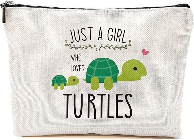 Blue Leaves Just A Girl Who Loves Makeup Bag Turtle Cosmetic Bag | Gifts for Turtle Lovers, Women, Funny Birthday Christmas Gift Ideas for Teens Daughter, Sister, Stuff Merch Animal Lover