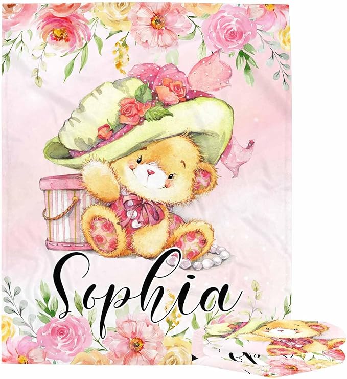 Ship Next Day, Personalized Baby Blankets with Name,Cute Little Bear Blankets for Kids,Super Soft Fleece Custom Baby Blanket for Boys,Girl, Personalized Gifts for Newborn