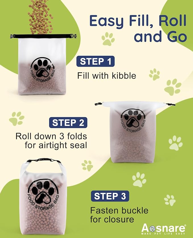 Pet Food Storage Bag for Travel - Transparent Leak-Proof Dog Food Container with Roll-Top Closure, Keeps Kibble Fresh for Camping Trip, Dog Boarding, Weekend Getaways (14 Cups)