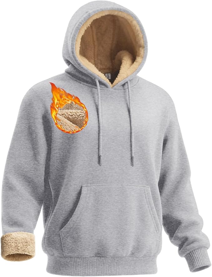 Boladeci Men's Sherpa Lined Hoodie Sweatshirts Heavy Fleece Cotton for Winter Cold Weather