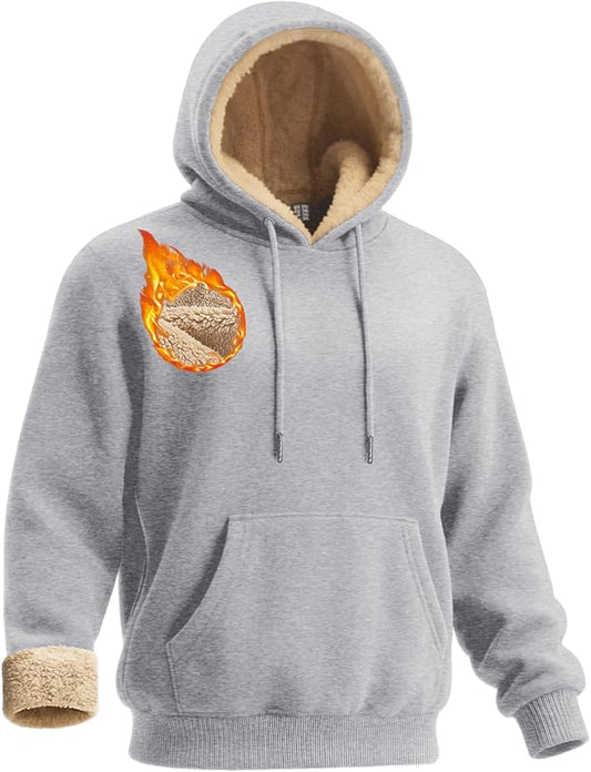 Boladeci Men's Sherpa Lined Hoodie Sweatshirts Heavy Fleece Cotton for Winter Cold Weather