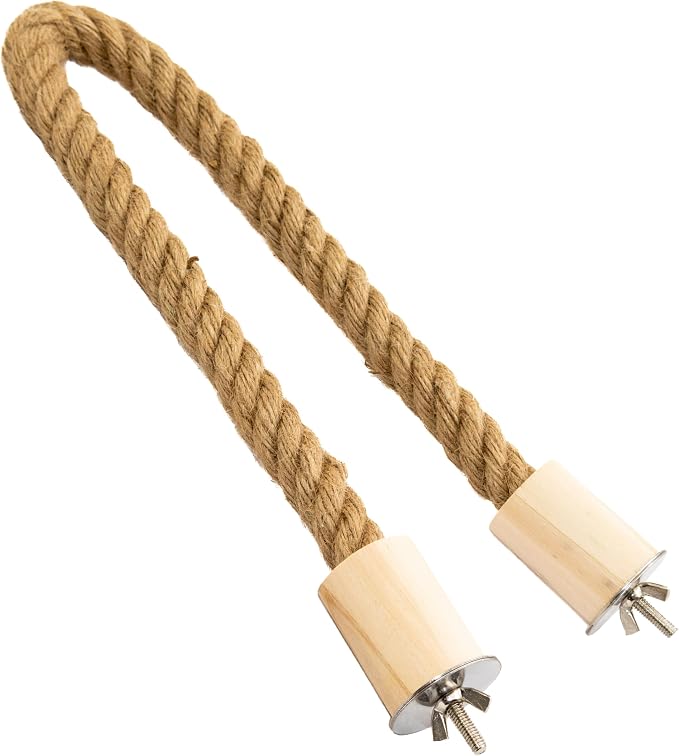 Bird Rope Perch for Parrots, Bendable Natural Jute Boing with Pine Wood and Stainless Steel Mount, Cotton Alternative, Cage Accessory for Parrots (Brown, 2 feet)