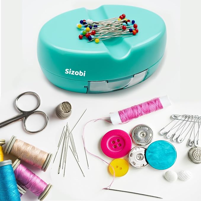 Sizobi Magnetic Pin Holder with 100 Pcs Pins, Sewing Supplies Organizer | Magnetic Pin Cushions for Sewing, Needle Magnetic Quilting Pins Holder Organizer, Bobby Pin Holder, Paper Clip Holder