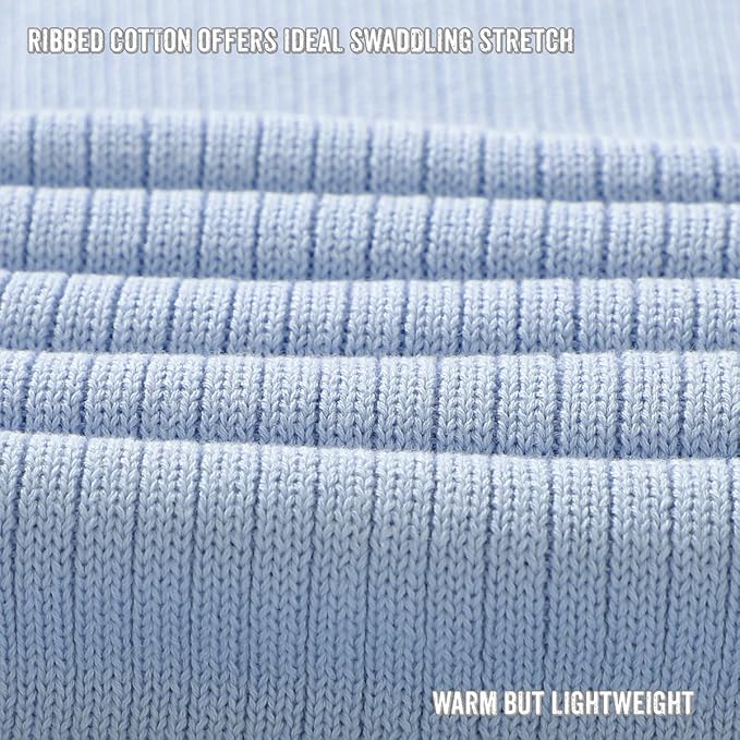 Organic Ribbed Swaddle Blanket for Boys & Girls - 100% Luxury Organic Soft Cotton Knit Warm Cozy Cuddle Stroller Blanket for Newborns, Infants, & Toddlers (Sky Blue)