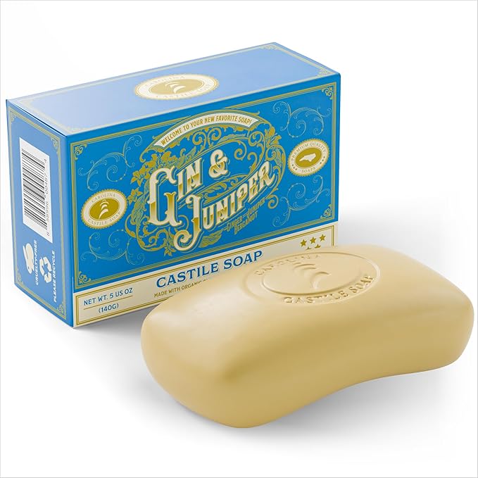 Body Wash Castile Soap Bar for Sensitive Skin – Long Lasting Natural Bar Soap for Men w/Olive Oil and Cocoa Butter - Vegan Gin & Juniper Scented by Carolina Castile, 5 oz Each