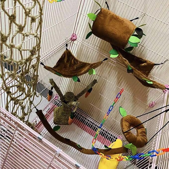 Hamiledyi 5PCS Hamster Hammock Sugar Glider Hammock Set Sugar Glider Cage Accessories Toys Small Animals Hanging Bed Hideout Tunnel Swing Rodent Iqammocking for Small Hamster Rat Gerbil
