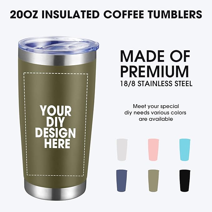 Personalized Custom Tumbler Print in USA 72 Pcs 20oz Stainless Steel Coffee Cup with Lid & Straw Double Wall Insulated Tumbler with Colorful Text Logo Photo