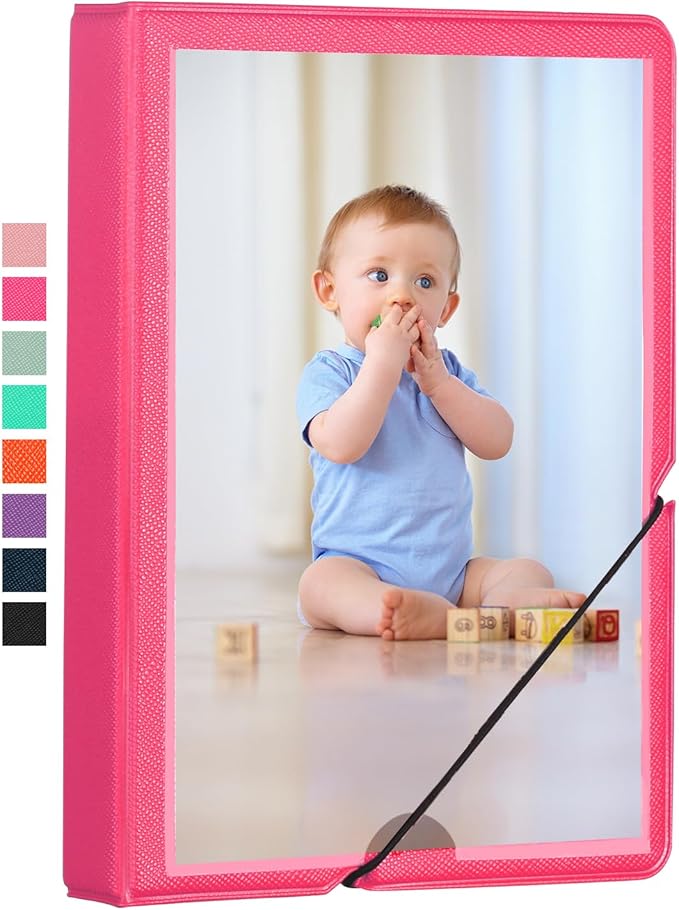 Lifting Small Photo Album 4x6 28 Pockets Plastic 4 x 6 Photo Book Album with Customizable Cover Mini Picture Album for Family Wedding Anniversary Baby Vacation (Rose Red)