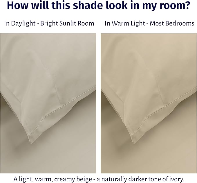 California Design Den Certified 100% Egyptian Cotton Percale Sheets King Size Set - Lightweight, Deep Pocket Bed Sheets Egyptian Cotton Set, Cool, Crisp & Durable Luxury Bedding Set - Beige
