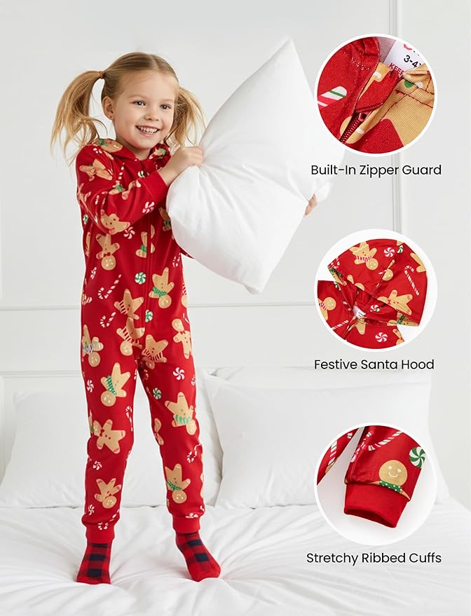 PATPAT Matching Family Christmas Onesie Pajamas – Holiday Hooded Jumpsuit Sleepwear PJs Couples Xmas Loungewear with Socks