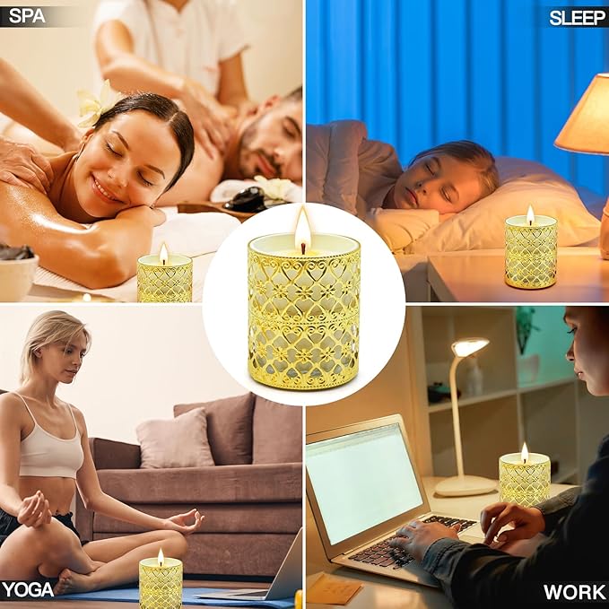 6 Pack Candles for Home Scented Aromatherapy Candles Gifts Set for Women, 3 Pack 120 Hour Long Lasting White Candles with 3 Gold Candle Holders, Mothers Day Gifts for Mom, Birthday Present