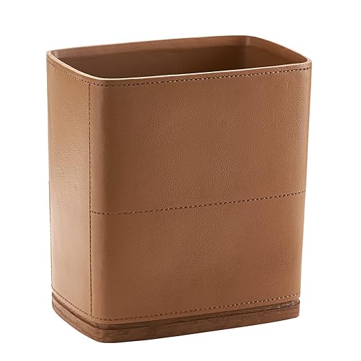 Polytree Bathroom Trash Can 1.8 Gallon(7 Liter) Small Kitchen Garbage Can,Decor Wastebasket for Bedroom Office,Resin Hand-Carved Leather Brown
