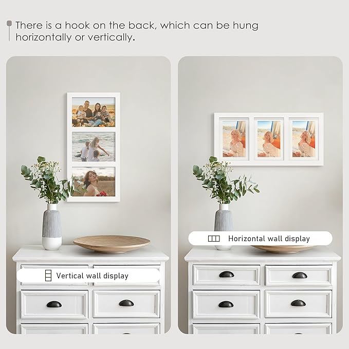 5x7 Picture Frame Collage Holds 3 Photos Made of High Definition Glass, Mat for Display 4x6 Picture Frame Collage Photo for Wall Decor White