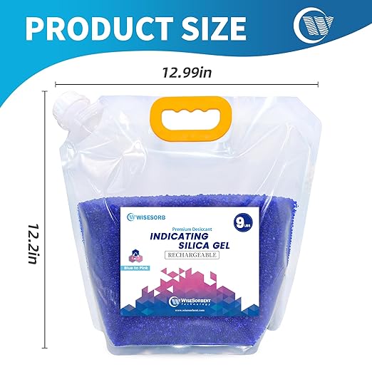 Net 9LBS Blue Indicating Silica Gel Beads Desiccants (Industry Standard 3-5 mm) - Reusable Desiccant Beads Silica Beads [Blue to Pink]