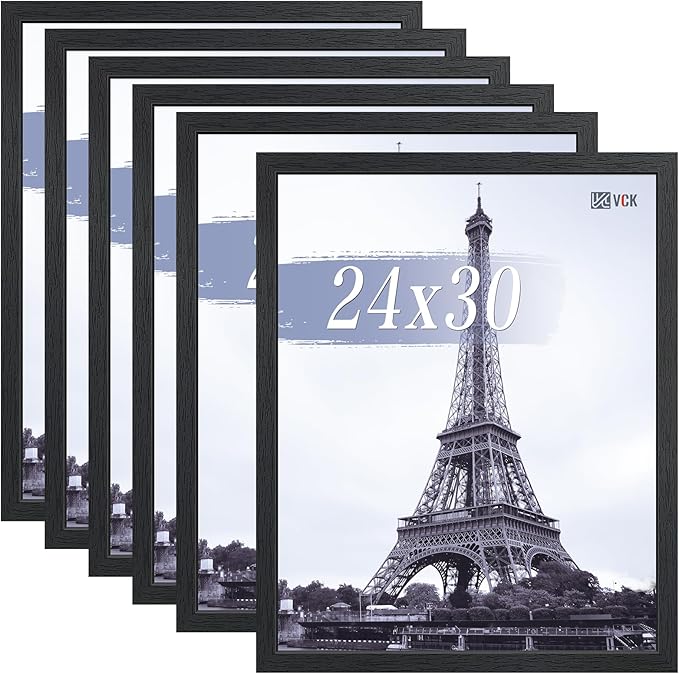 VCK 24x30 Picture Frames Black Set of 6, Wide Border Wood Poster Frame, Multi-Directional Display Family Photos, Office Prints, Studio/Gallery Art, Woodgrain Series, Wall Hanging