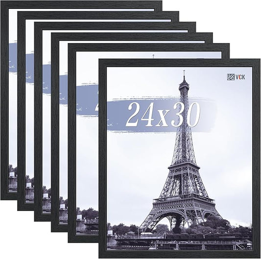 VCK 24x30 Picture Frames Black Set of 6, Wide Border Wood Poster Frame, Multi-Directional Display Family Photos, Office Prints, Studio/Gallery Art, Woodgrain Series, Wall Hanging