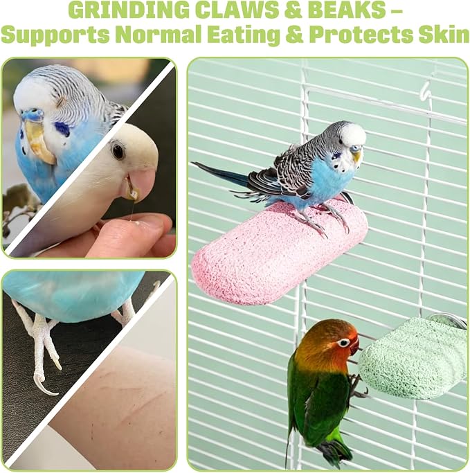 BNOSDM 4 Pcs Pink Bird Beak Grinding Stone Calcium Parrot Perch 3.1 * 2.6in | Natural Volcanic Lava Stone, Mineral Block, Birds cage platform for Parakeets Cockatiels Conures,Biting Toys for Small Bird