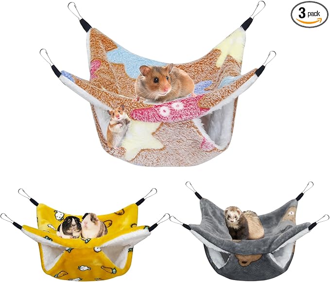 YedsIntu 3 Pcs Guinea Pig Hammock, Rat Ferret Hanging Hammock Guinea Pig Accessories for Small Animals Chinchilla Parrot Sugar Glider Ferret Hamster Squirrel (11"×11")