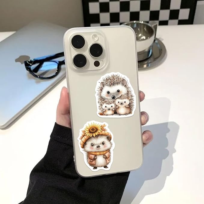 50Pcs Hedgehog Sticker, Cute Animal Stickers for Kids Teens Adults, Vinyl Cartoon Animals Decals Kawaii Hedgehogs Sticker for Decor Water Bottles Laptops Guitar Scrapbook (Hedgehog)