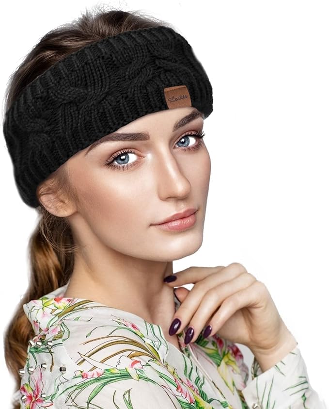 Loritta Womens Ear Warmers Headbands Winter Warm Fuzzy Cable Knit Head Wrap Fleece Lined Gifts