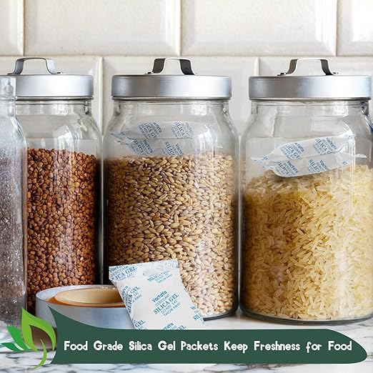 VacYaYa 20 Gram(50Packs) Food Grade Moisture Absorbers Silica Gel Packs Desiccant for Storage,Food Safe Dessicant Silica Gel Packets for Moisture Storage Control