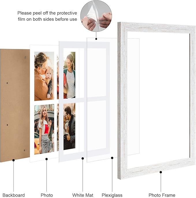 9x13 Collage frame with 4 Openings 4X6 Pictures, Multiple Picture Frame with Mat, Wall or Tabletop Decor, White Wood Grain,2 Pack