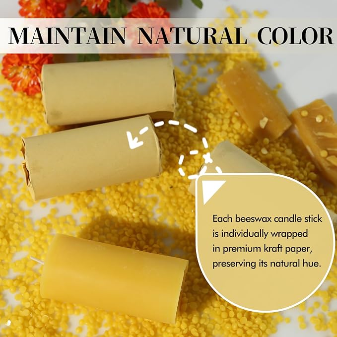 Beeswax Pillar Candles Set of 2,70 Hours Long Burning,100% Natural Beeswax Candles for Emergency,Pure Bees Wax for Home, Beeswax Candles Bulk for Relax, Smokeless & Dripless