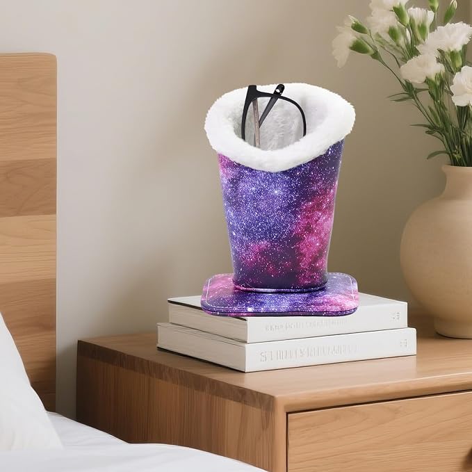 Plush Lined Eyeglasses Holder, Cute Magnetic PU Leather Glasses Stand Case for Women Men Kids