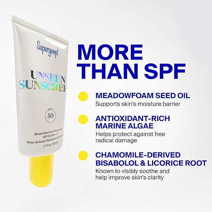 Supergoop! Unseen Sunscreen - SPF 50 - Clear & Invisible Face Sunscreen + Broad Spectrum + Makeup-Gripping Primer - Weightless, Scentless, Oil Free - For All Skin Types & Tones - 2.5 fl oz