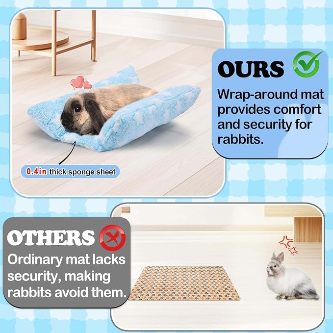 MEWTOGO 15.7" x 14" Bunny Bed for Rabbit Cage, Thickened & Soft | Prevent Sore Hocks Plush Mat with Cotton Lounger Pillows, Small Animal Flop Mat for Hutch Sleeping Indoor, Light Blue-Star