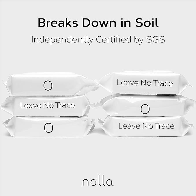 Nolla Flushable Wipes | 100% Plant-Based and Biodegradable - Soft, Unscented + Soothing Aloe and Vitamin E - For Adults and Kids 600 Count (10 Packs of 60)