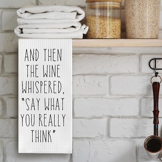 Wine Lovers Dish Towel - Funny Decorative Waffle Weave Kitchen Towels, Tea Hand Towel for Women, Housewarming Gift,16 X 24