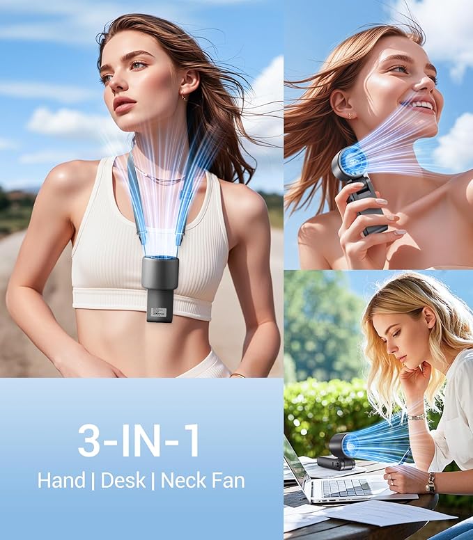 Portable Handheld Turbo Fan, 100 Gear Wind, Battery Operated, 3 IN 1 Hand Fan with Air Turbo Tech Cooling Fans for Outdoor Activities, Travel, Working, Makeup