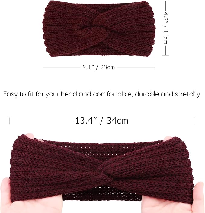 DRESHOW Winter Knit Chunky Headbands for Women Crochet Turban Knitted Ear Warmer Fashion Head Wrap 6 Pack