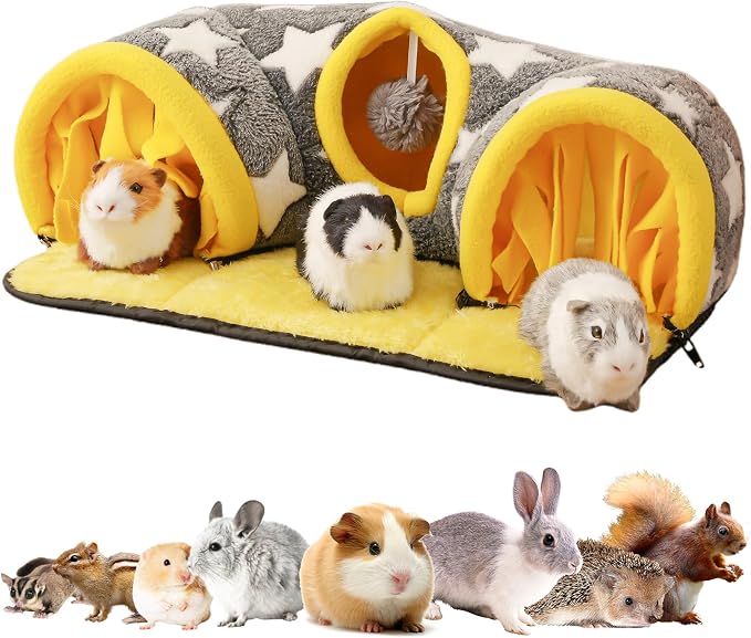 Avont Guinea Pig Tunnel, Small Animal Hideaway Tube Toy | Cozy Plush Tunnel for Guinea Pigs and Small Pets with Non-Slip Bottom and 2-In-1 Design in Medium Size Starry