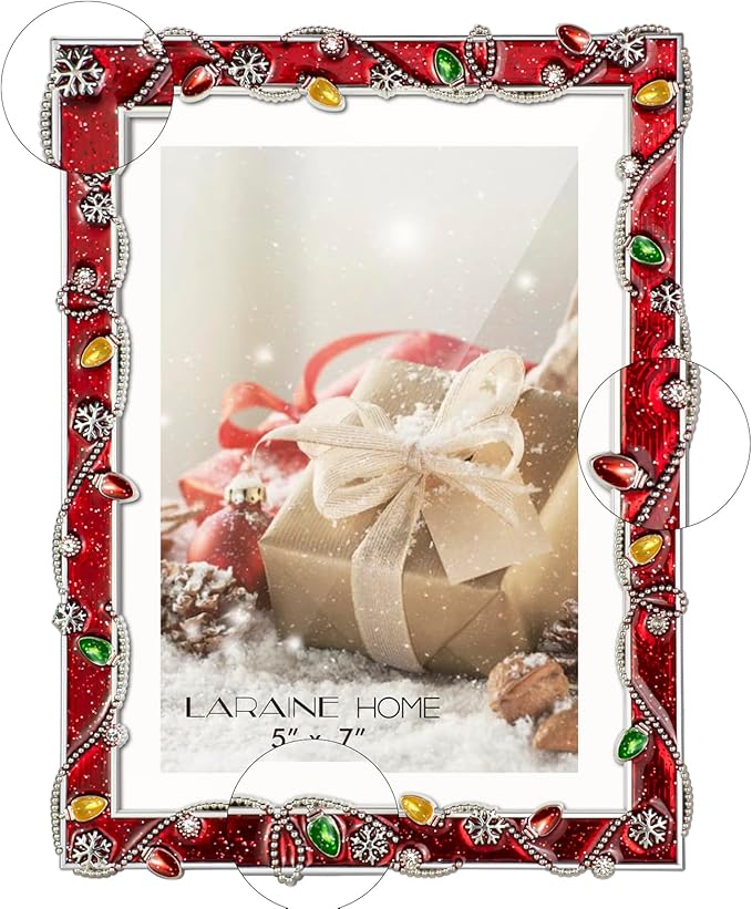 LARAINE 5x7 Picture Photo Frame Christmas Metal 2025 Christmas High Definition Display Pictures for Tabletop Home Decorative Holiday Gift (Red, 5x7)