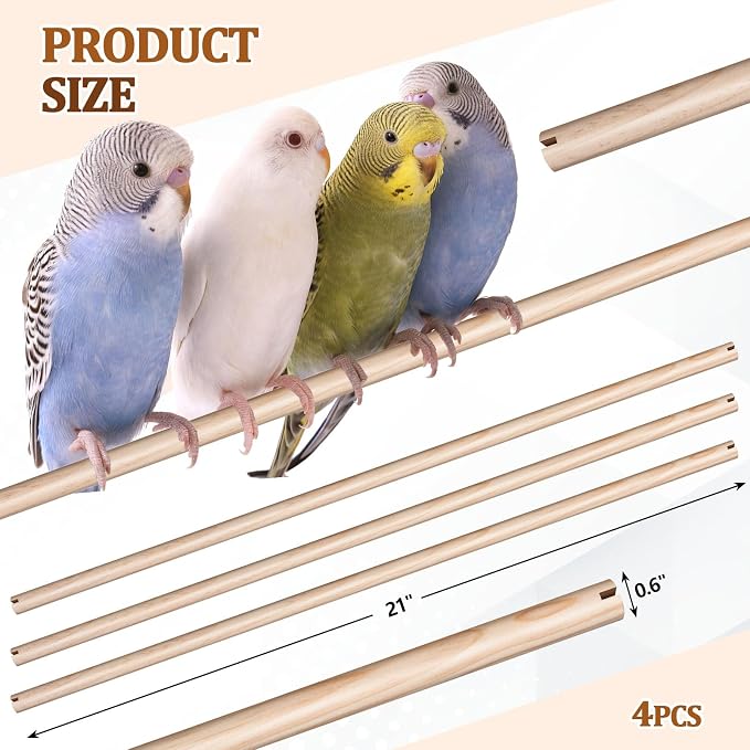 Sintuff Bird Perches for Cage Accessories, Wooden Perch Rods Replacement with Double Head Slots, 0.6 Inch Diameter Natural Wood Stand for Parrot Macaw Cockatoo Parakeet (21 Inches,8 Pcs)