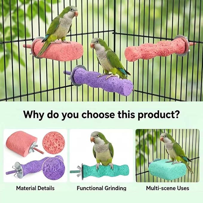 6 Pack Bird Beak Grinding Stone, Volcanic Rock Perch Stand for Parrot Cage, Cage Accessories Foot Claw Trimmer Platform for Parakeets Budgies Cockatiels Lovebirds Conures