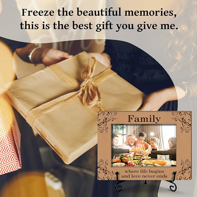 House Warming Gifts Family Where Life Begins And Love Never Ends - Wooden Photo Frame, Engagements Gifts For Christmas Tabletop Display 4x6 Photo Home Decor Rustic Picture Frames With Stand -31
