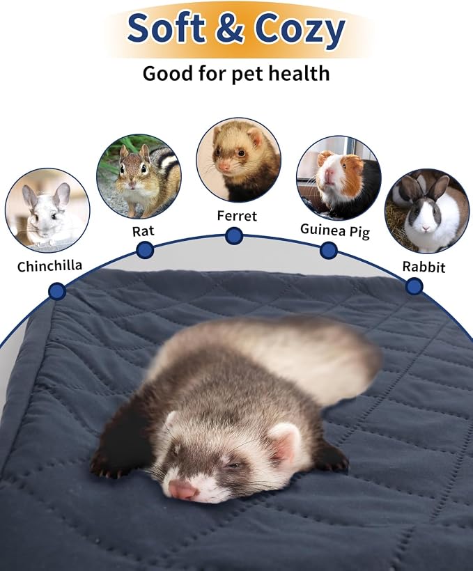 Ferret Cage Liner Set Washable for Ferret Nation & Critter Nation Cage | Waterproof Ferret Cage Accessories for Small Animals Ferret Rat Chinchilla Hedgehog, Double Unit Combo (Dark Blue)