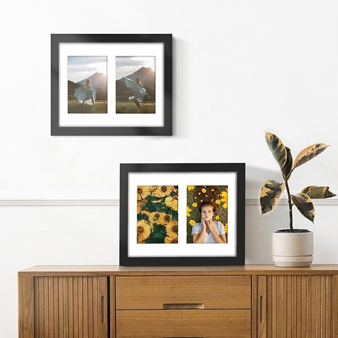 11x14 Picture Frame, 5x7 Collage Picture Frame, Displays Two 5x7 inch Photos, or 11x14 (Without Mat) Available for Wall Mount or Table Top Horizontal and Vertical Display, Black.