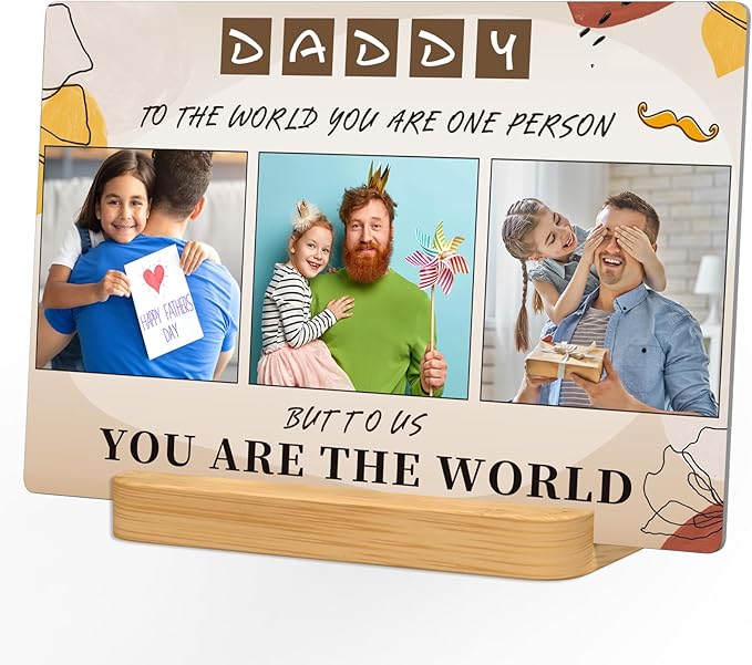 XIAODAXIA Father's Day Gifts Personalized Metal photo prints Customized photo gifts for Dad - Custom Picture Prints with Bamboo base Tabletop Art Home Decor - Gift Wrapping Available