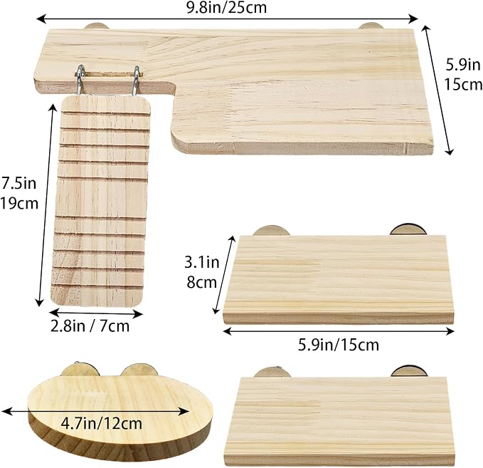 Hamster Cage Platform L-Shaped Wooden Hamster Cage Accessories Rat Climbing Toys Ledge with Ladder for Sugar Glider Mice Mouse Squirrel (M)