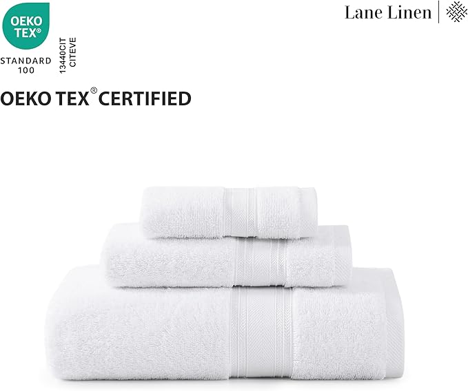 LANE LINEN 100% Ring-Spun Cotton Bath Towels Set of 12 – Zero Twist, 4 Bath, 4 Hand Towel & 4 Washcloths, Soft, Ideal for Spa Hotel & Home, Durable After Multiple Washes – White Towels