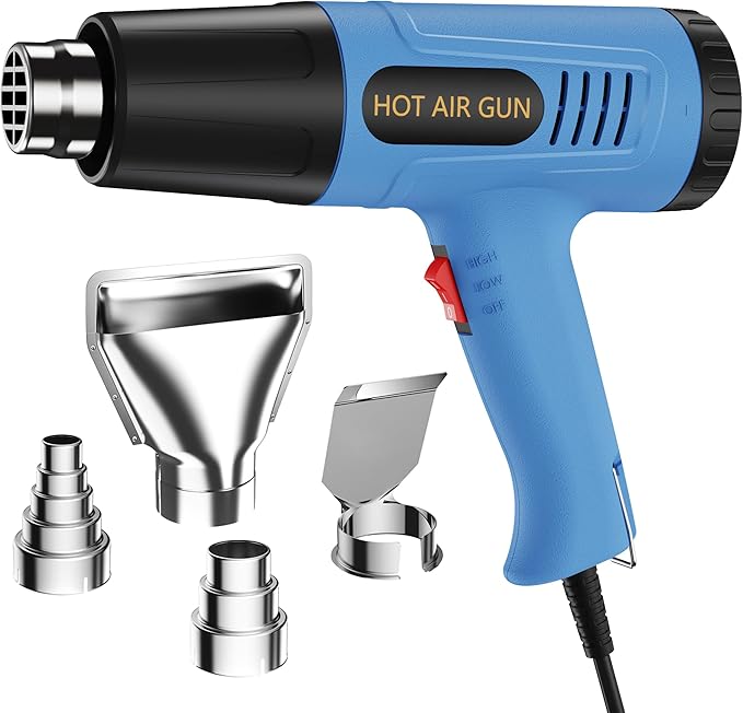 Heat Gun Kit 572 & 1112℉ Variable Temperature Control 4 Nozzles Heavy Duty Fast Heating Hot Air Gun Overload Protection, For Crafting, Shrink Tubing, Vinyl Wrap, Shrink Wrap,5Ft Power Cord